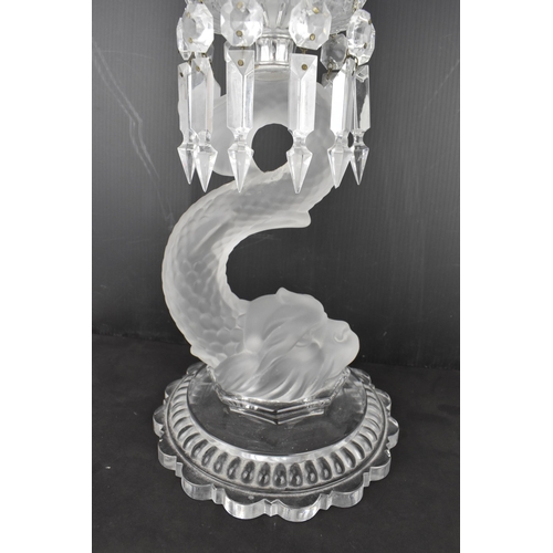 131 - A 20th century Baccarat moulded glass hurricane lamp in the 'dauphin' design, with etched glass shad... 