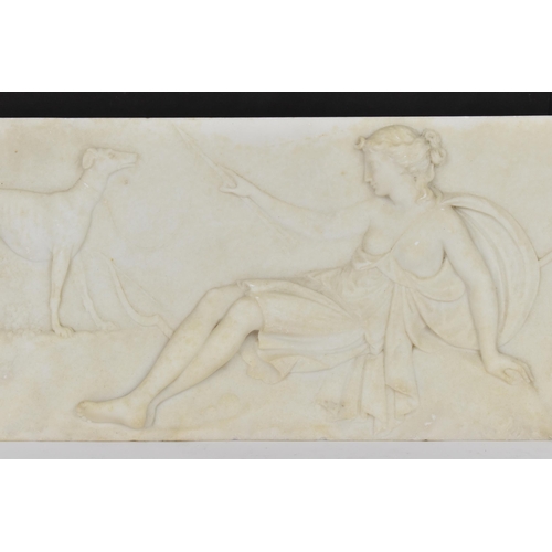 150 - A 19th century carved marble relief plaque, of Classical theme depicting Diana the huntress, holding... 