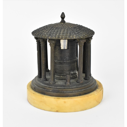 217 - A 19th century Grand Tour patinated bronze inkwell in the shape of a classical rotunda, possibly the... 