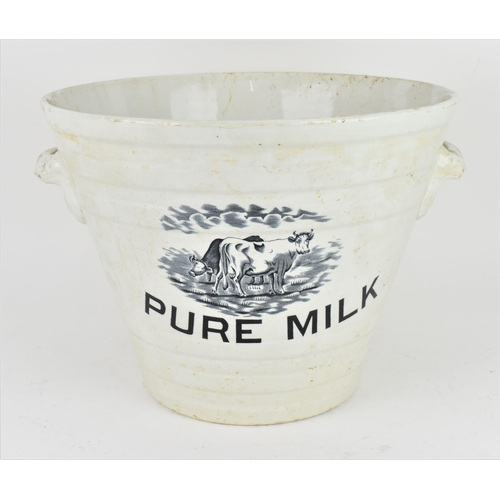 226 - A Victorian Staffordshire pottery milk pail, with transfer print of a cow, reading 'PURE MILK' below... 