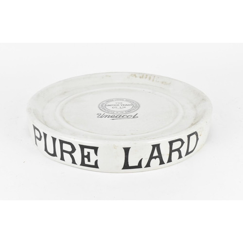 227 - An early 20th century 'PURE LARD' shop stand, in white ceramic with shop name in middle 'The United ... 