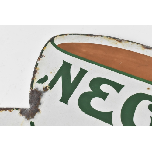 233 - A vintage 'NECTAR TEA' advertising enamel sign with green lettering on a white teacup shaped ground,... 