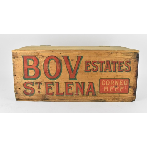 236 - A vintage advertising BOVRIL wooden crate, with hinged lid, the front and back in red lettering read... 