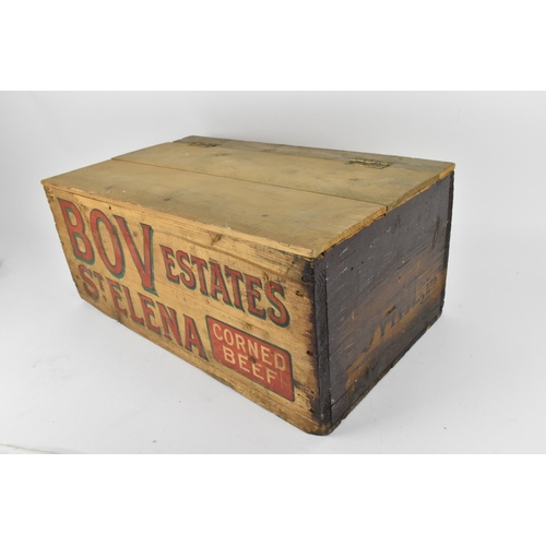 236 - A vintage advertising BOVRIL wooden crate, with hinged lid, the front and back in red lettering read... 