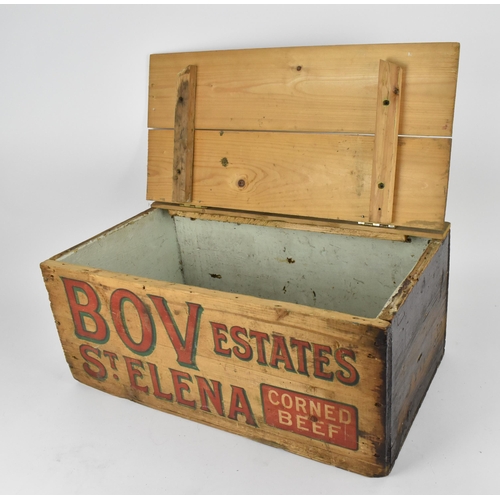 236 - A vintage advertising BOVRIL wooden crate, with hinged lid, the front and back in red lettering read... 