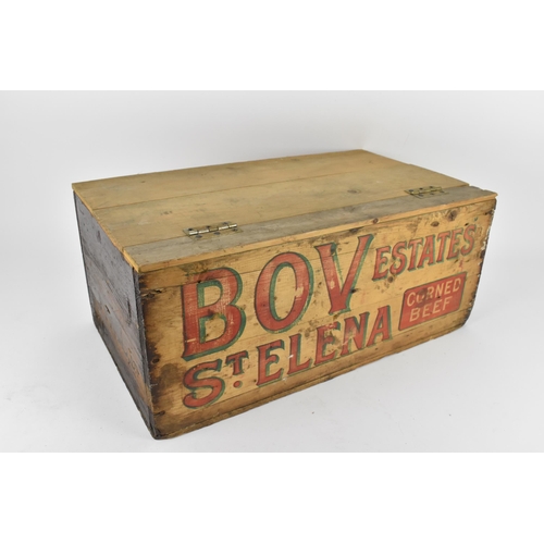 236 - A vintage advertising BOVRIL wooden crate, with hinged lid, the front and back in red lettering read... 