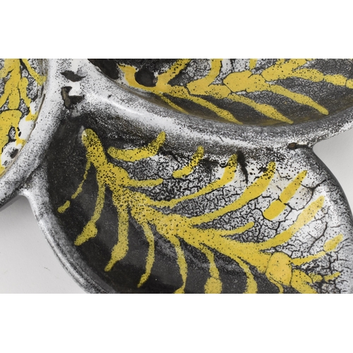 36 - Roger Capron (1922-2006), a 1950's Vallauris pottery dish in the form of a leaf, with mottled black ... 