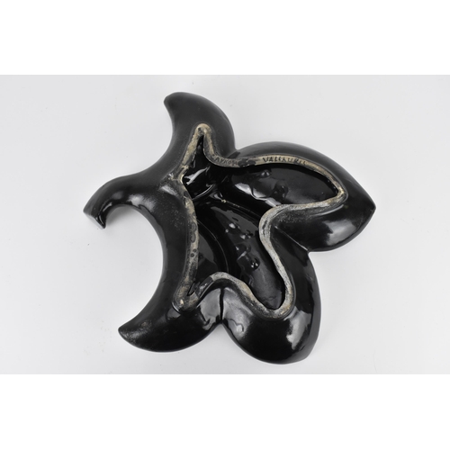 36 - Roger Capron (1922-2006), a 1950's Vallauris pottery dish in the form of a leaf, with mottled black ... 