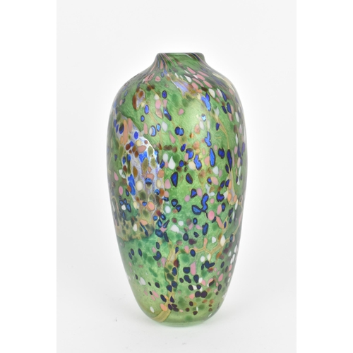 38 - A late 20th century studio glass vase, of ovoid form with pink, white and iridescent blue confetti d... 