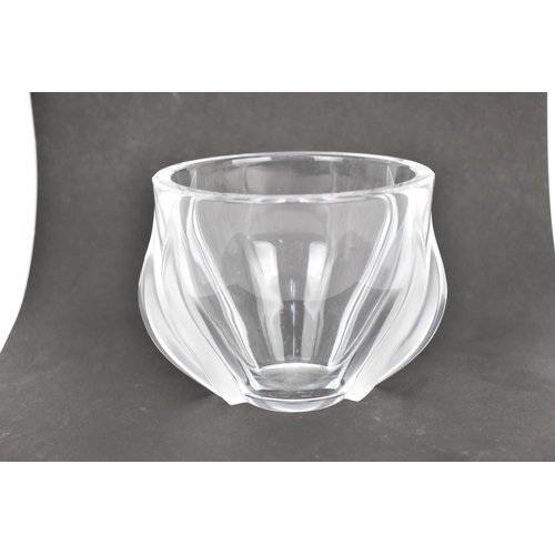 46 - A French Lalique 'two tulip' vase, post 1945, designed with frosted and clear glass, the underside w... 