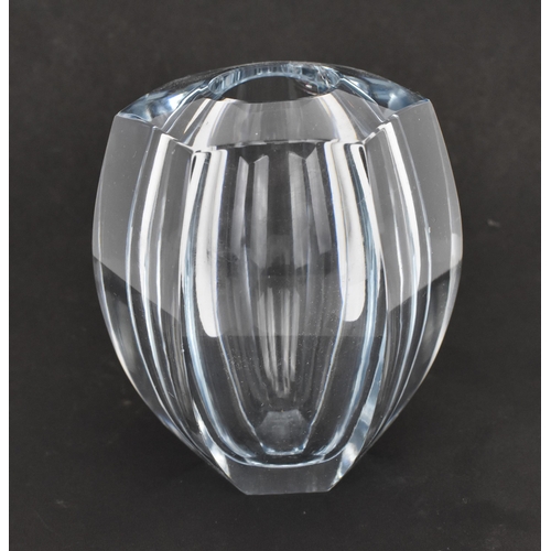 48 - A Swedish Strombergshyttan glass vase, of ovoid form with faceted body, etched signature to undersid... 