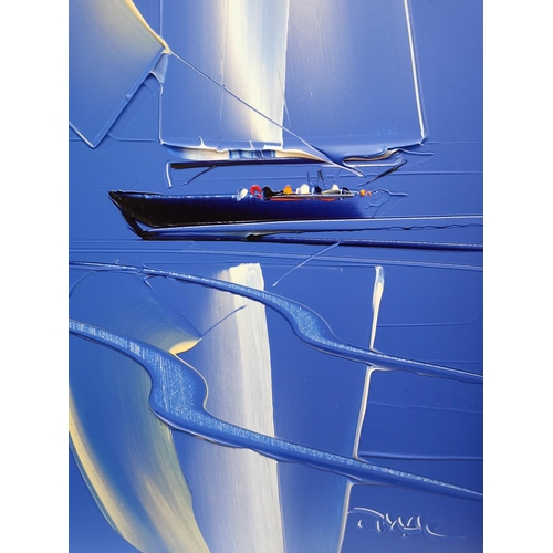 134 - Duncan MacGregor DMAC (b.1961-) Scottish, 'Sailing' an abstract nautical painting with blue ground a... 