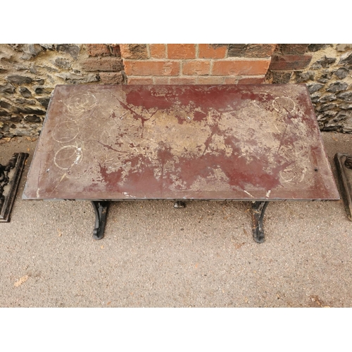 166 - A Victorian cast iron rectangular pub table, with twin-pierced three-leaf clover and floral decorate... 