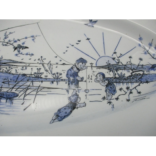 291 - A rare French early 20th century porcelain platter by Creil Montereau with transfer print scene 'La ... 