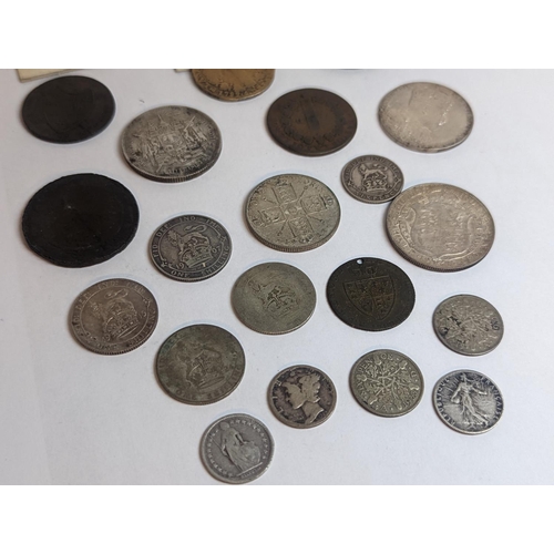 110 - A group of British and foreign late 19th/early 20th century coinage to include half crown, florin, s... 