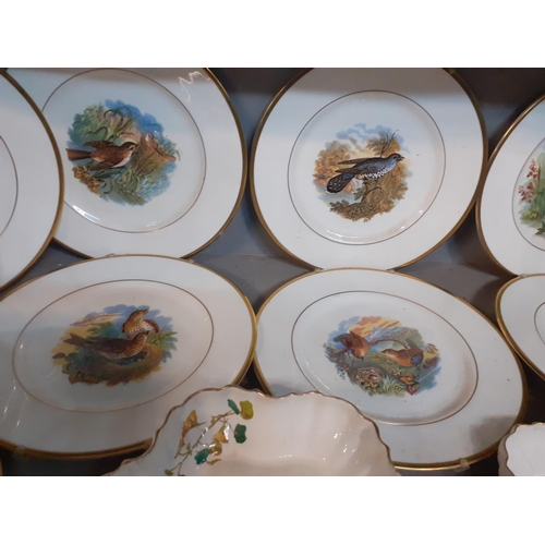 162 - A set of eight Coalport bird decorated plates from the copper plates Pratt & Co and a Victorian dess... 