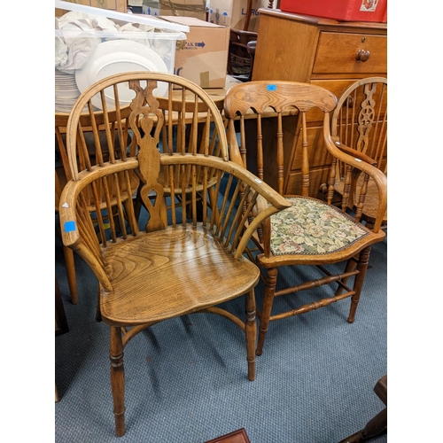 188 - Four 19th century and later chairs to include an elm an ash Windsor spindle back armchair with a cri... 