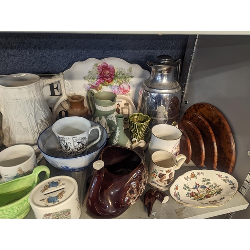 304 - A mixed lot of ceramics and other items to include Beatrix Potter Wedgwood items, Spode, glass paper... 