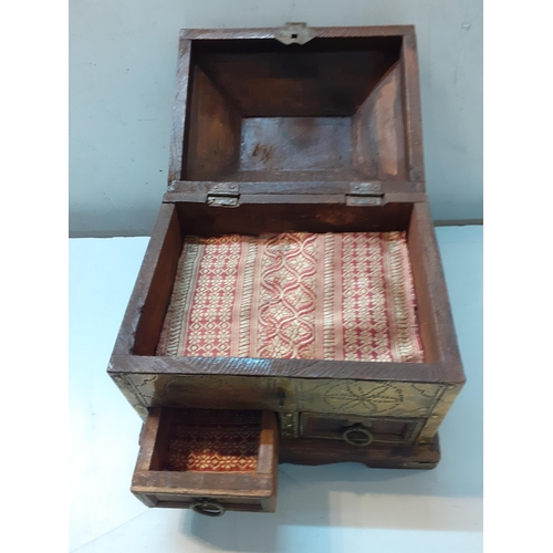 306 - A modern Indian wooden casket with hammered brass decoration, Location: 9:1