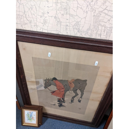 38 - Mixed pictures to include two Cecil Aldin coloured engravings, framed maps, William Nicholson Woodcu... 