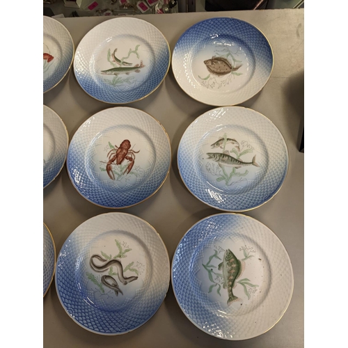 43 - A set of twelve Copenhagen plates depicting aquatic animals, numbered 326 to the undersides
Location... 