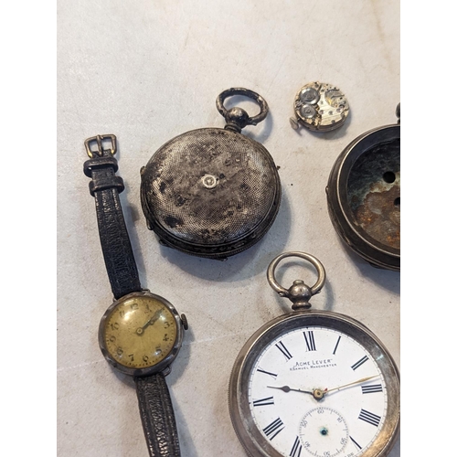 53 - Mixed watch related items to include an Acme Lever silver cased pocket watch A/F, a vintage silver c... 