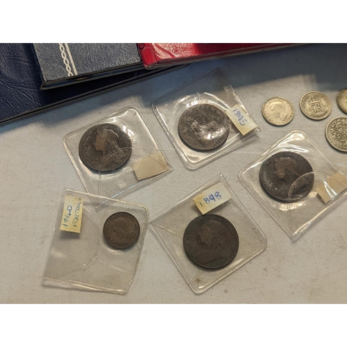 56 - Mixed British coinage to include 'Whitman' coin folders of pennies, half pennies, brass threepence a... 