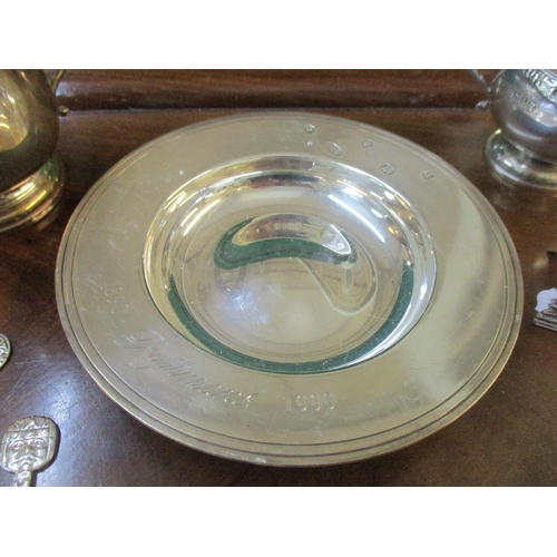 344 - Silverware to include a silver Armada style pin dish engraved 1890 Rothman's 1999, marks for Sheffie... 