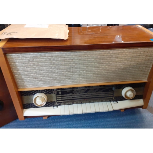 360 - A large mid 20th century walnut veneered valve radio by Orion, type AR612, along with two vintage wa... 