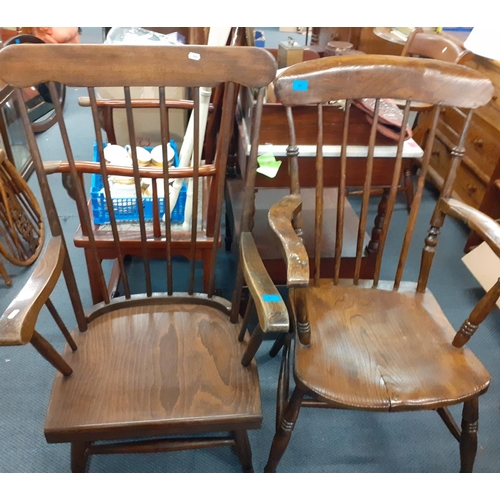 61 - A late 19th/early 20th century elm seated stick back armchair together with a later rocking chair
Lo... 