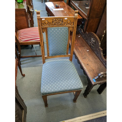 418 - A set of Edwardian mahogany dining chairs together with four oak high back dining chairs
Location: R... 