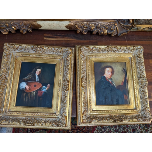 263 - Four reproduction portraits, three of gentlemen and another of a woman, acrylic, 90cm x 60cm, in gil... 