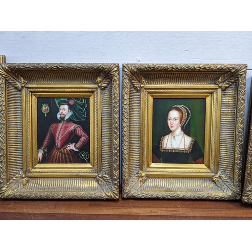 326 - Four reproduction portraits each of a gentleman, acrylic in gilt frames, landscape and a print
Locat... 