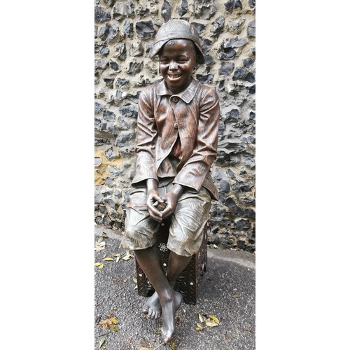 175 - Friedrick Goldscheider (1845-1897): a lifesize Austrian painted terracotta figure of a young boy sea... 