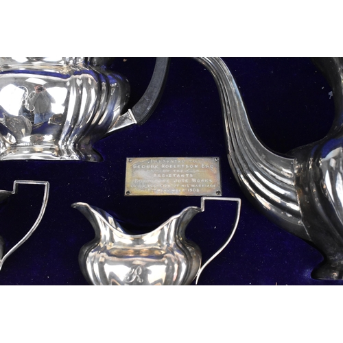 179 - A boxed Edwardian four piece silver tea/coffee set by Marks & Cohen, Birmingham 1907, comprising a t... 