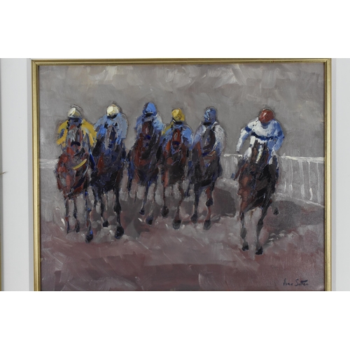 242 - Ivan Sutton (b. 1944) Irish, 'Racing at Punchestown', signed lower left, oil on board, within glazed... 