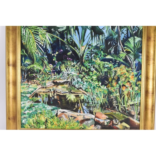 245 - Terry Ann Kalinko (contemporary), oil on canvas depicting a jungle scene, signed lower right, within... 