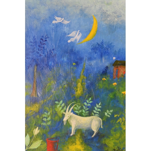 247 - Hans Belin (1936-2007) Swedish, a pair of Chagall style paintings, one with a goat and doves at nigh... 