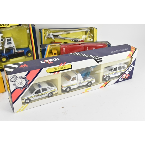 253 - A group of 1980's boxed Corgi toys to include Hyster Challenger 800, Mack container truck (yellow), ... 