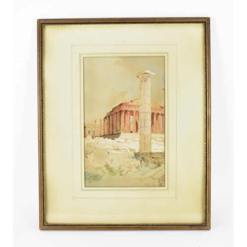 286 - Hercules Brabazon Brabazon (1821-1906) British, depicting temple ruins, possibly in Italy, with init... 