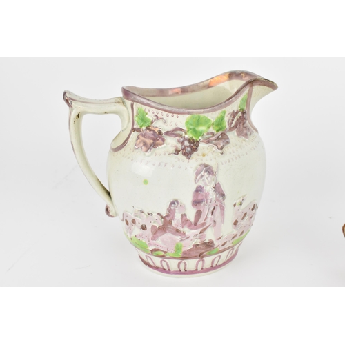 289 - Three late 18th/early nineteenth century prattware moulded jugs, to include two naval theme ones, wi... 