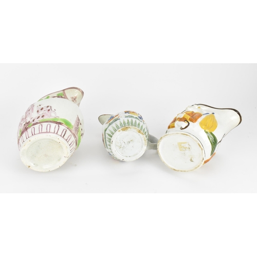 289 - Three late 18th/early nineteenth century prattware moulded jugs, to include two naval theme ones, wi... 