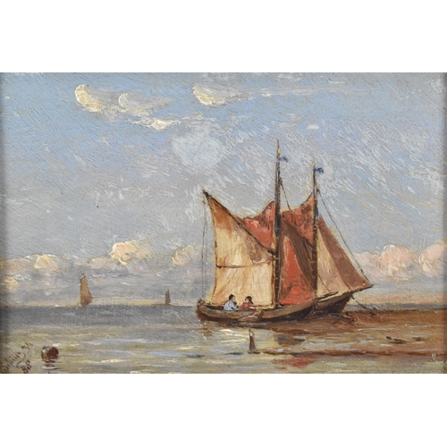 290 - Continental School, 19th Century, naval theme painting depicting boats at sea, indistinctly signed a... 