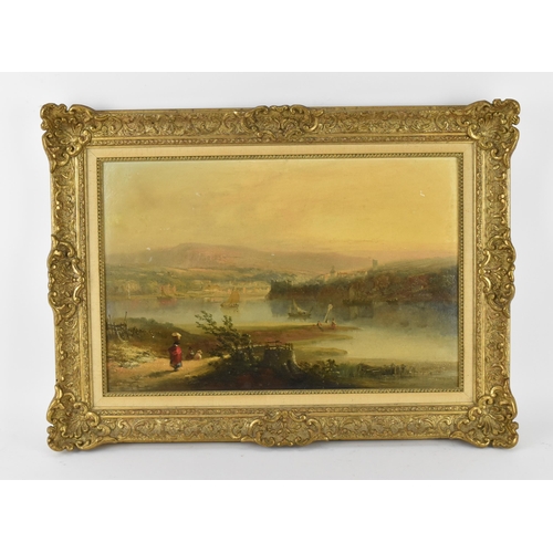 293 - William Pitt (fl.1853-1890) British, 'The Town and Castle of Laugharne', 1856, unsigned, oil on canv... 