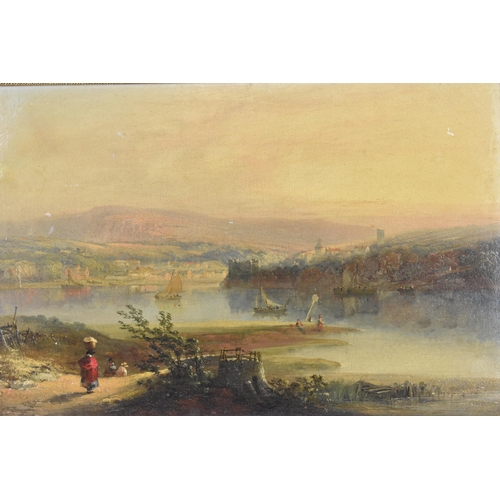 293 - William Pitt (fl.1853-1890) British, 'The Town and Castle of Laugharne', 1856, unsigned, oil on canv... 