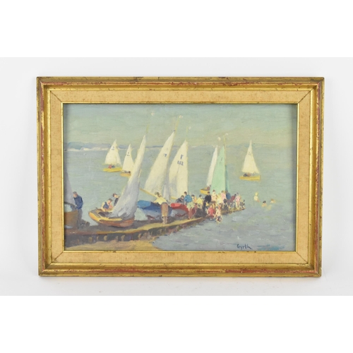 297 - Gyrth Russell (1892-1970) British,
nautical theme painting depicting children's sailing boats being ... 