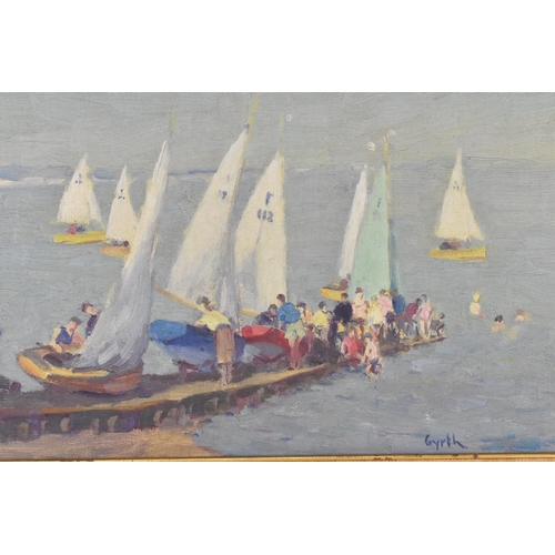 297 - Gyrth Russell (1892-1970) British,
nautical theme painting depicting children's sailing boats being ... 