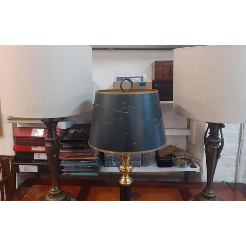 437 - Three late 20th century table lamps and other items to include a Maltese Mtarfa glass paperweight an... 