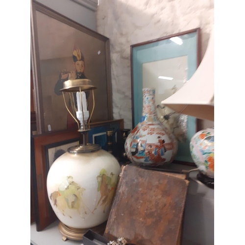 512 - Oriental table lamps and bulbous vase a/F, mixed prints, a monitor, art books and other items
Locati... 