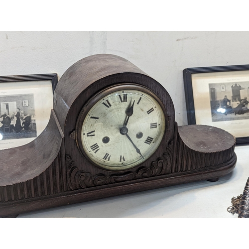 503 - A mixed lot to include a Napoleon hat style mantel clock, cuckoo clock and a pair of framed and glaz... 